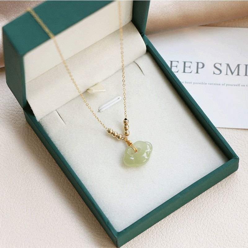 Ethnic 925 Silver Imitation Hetian Jade Necklace