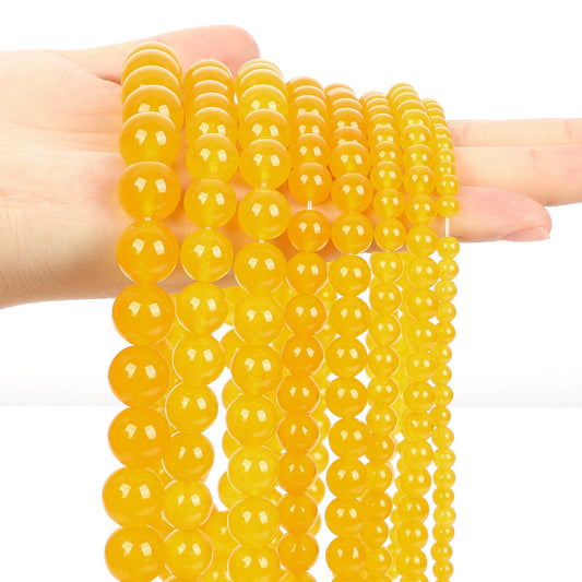 Stone Beads Yellow Chalcedony Jades Round Loose Beads