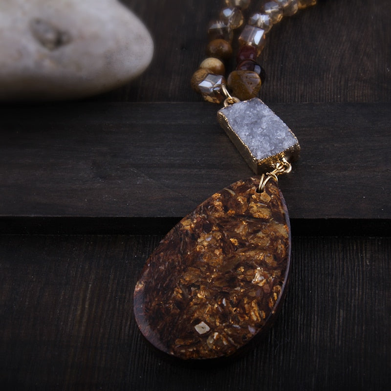 Bohemian Jewelry Natural Random Shape Stones With Druzy