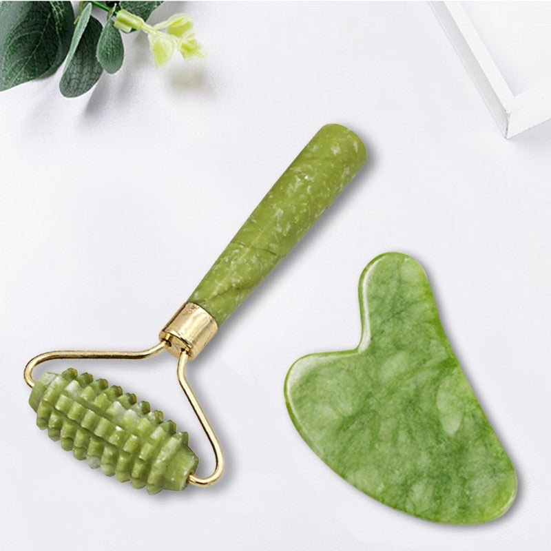 Natural Face Massager Guasha Jade Roller Scraper