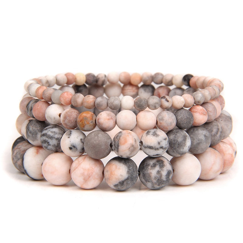 Natural Frosted Pink Zebra Jaspers Stone Bracelets