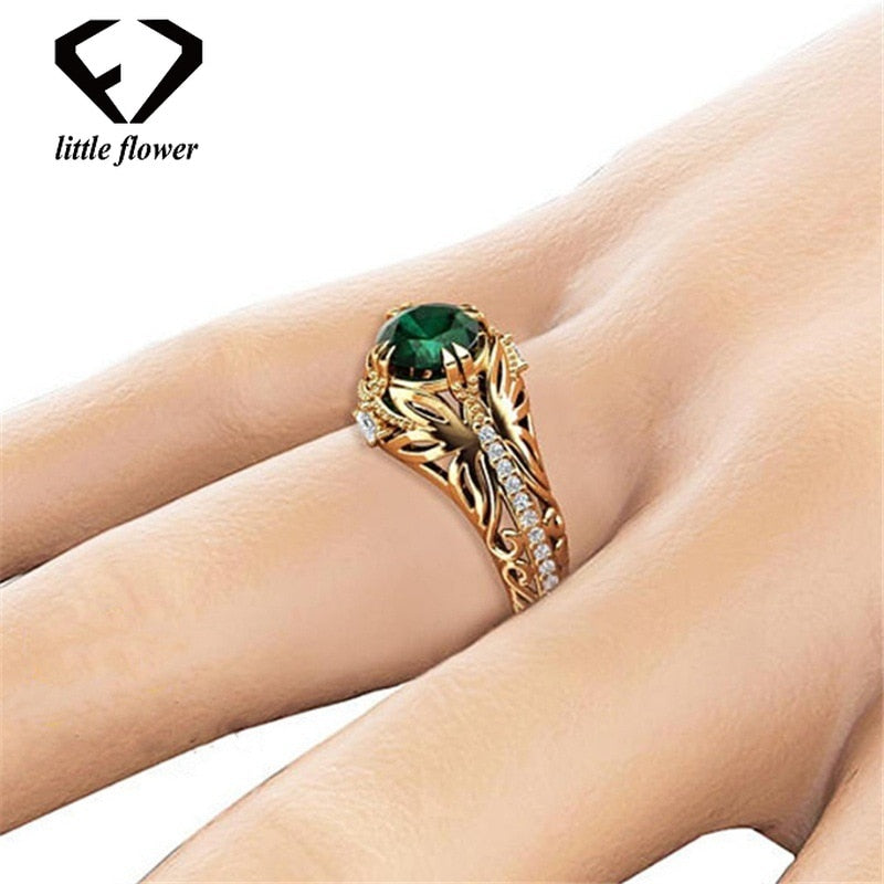 14K Gold Color Diamond Emerald Ring Jewelry