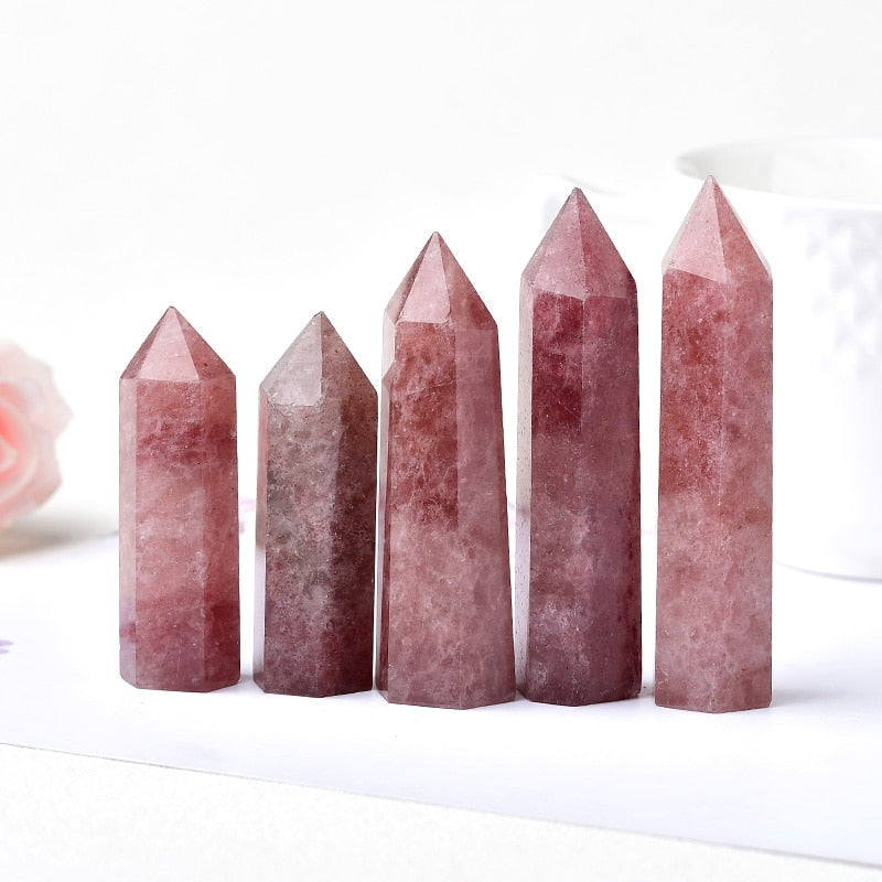 Natural Crystal Point Strawberry Crystal Healing Stone