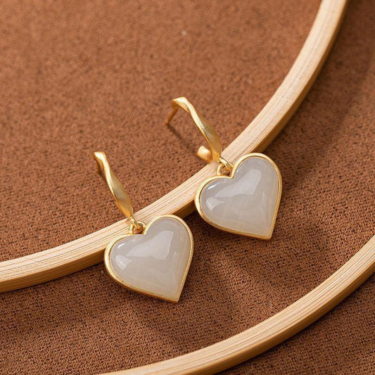 White Jade Heart Shaped Earrings charm romantic