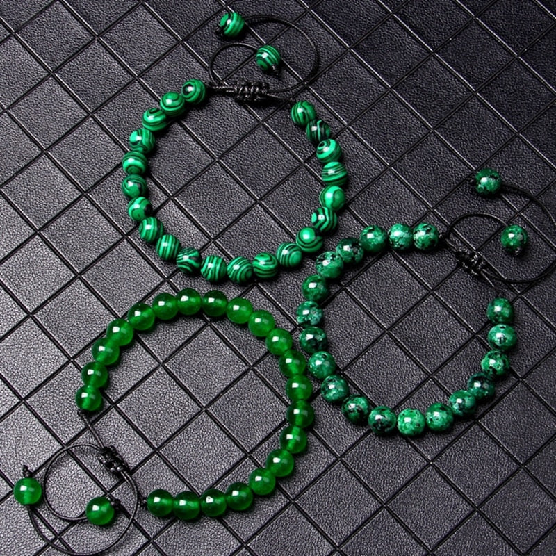 Green Natural Stone Beads Braided Bracelet Malachite