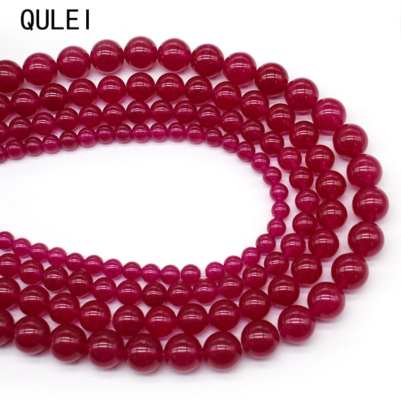 Natural Rose Red Chalcedony Jades Stone Beads