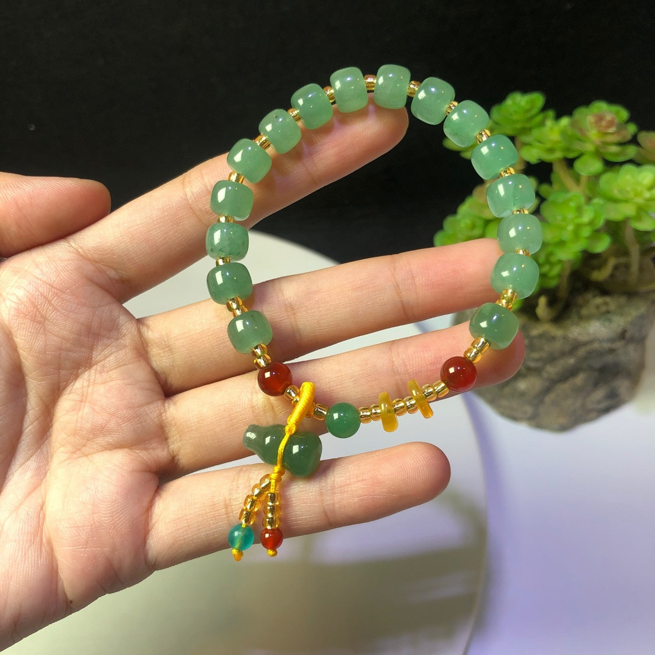 Natural Aventurine Jade Barrel Beads with Agate