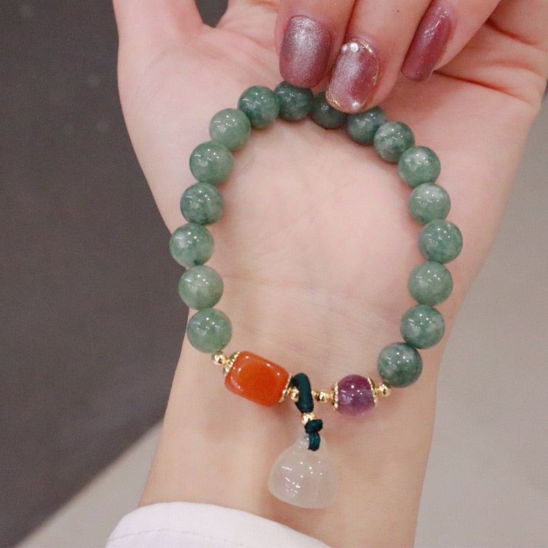 Lotus Pendant Natural Jade Stone Beaded Bracelets