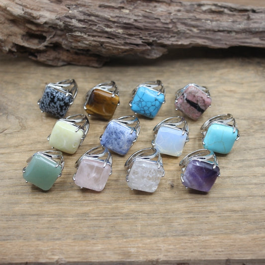 Square Cabochon Natural Stone Ring Lemon Jades