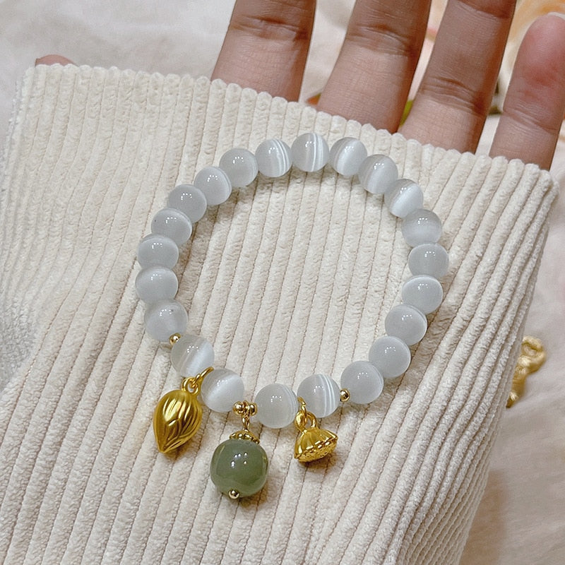 Gold Filled Lotus Natural Hetian Jade Bracelets