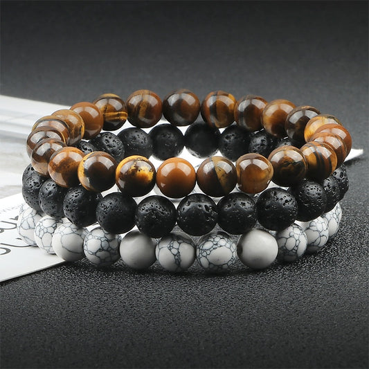 Beaded Bracelets Natural Tiger Eye Lava Stone Healing