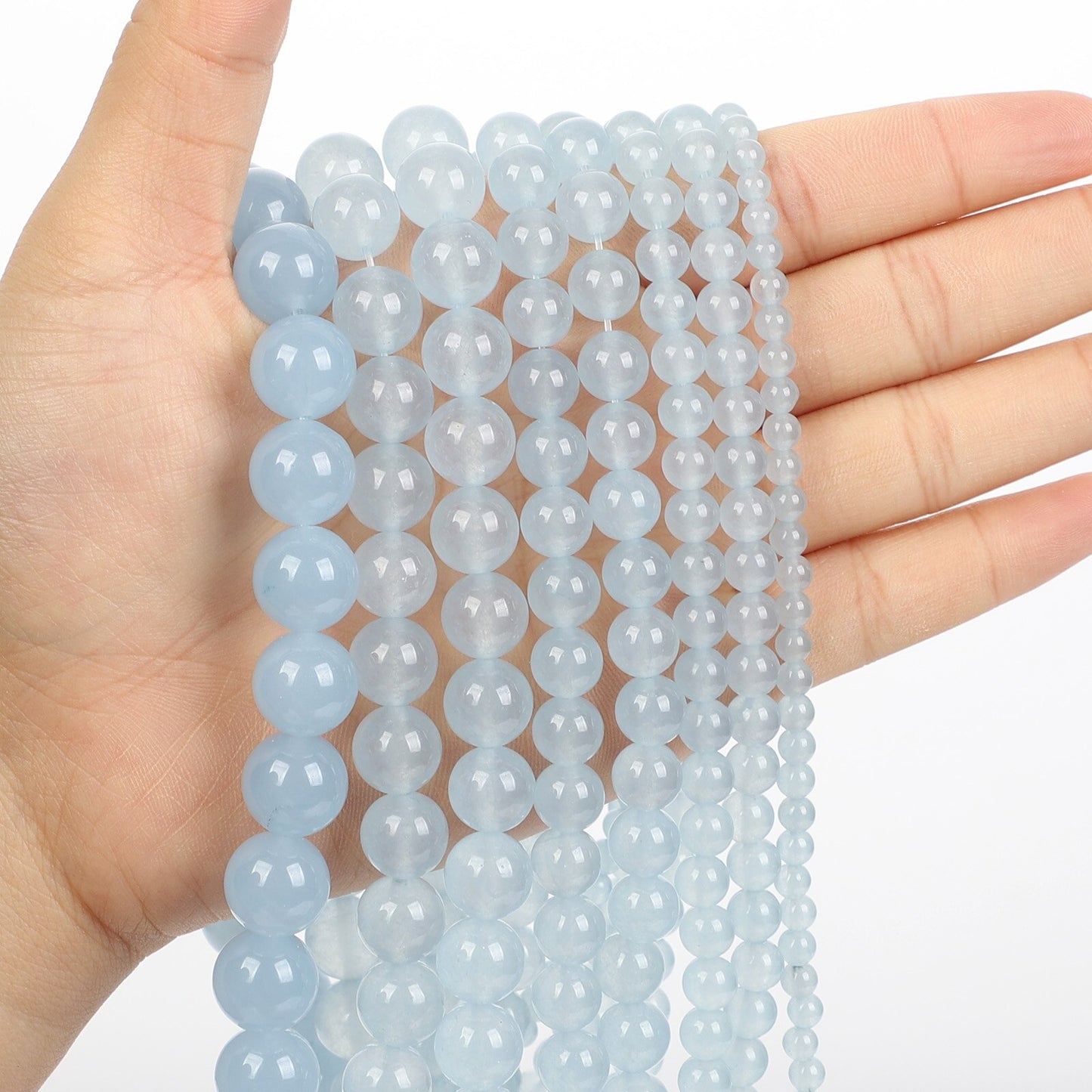 Smooth Light Blue Chalcedony Jades Natural Stone Beads