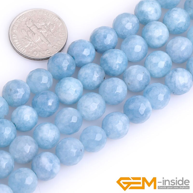 Blue Aquamarines Color Jades Faceted Round Beads