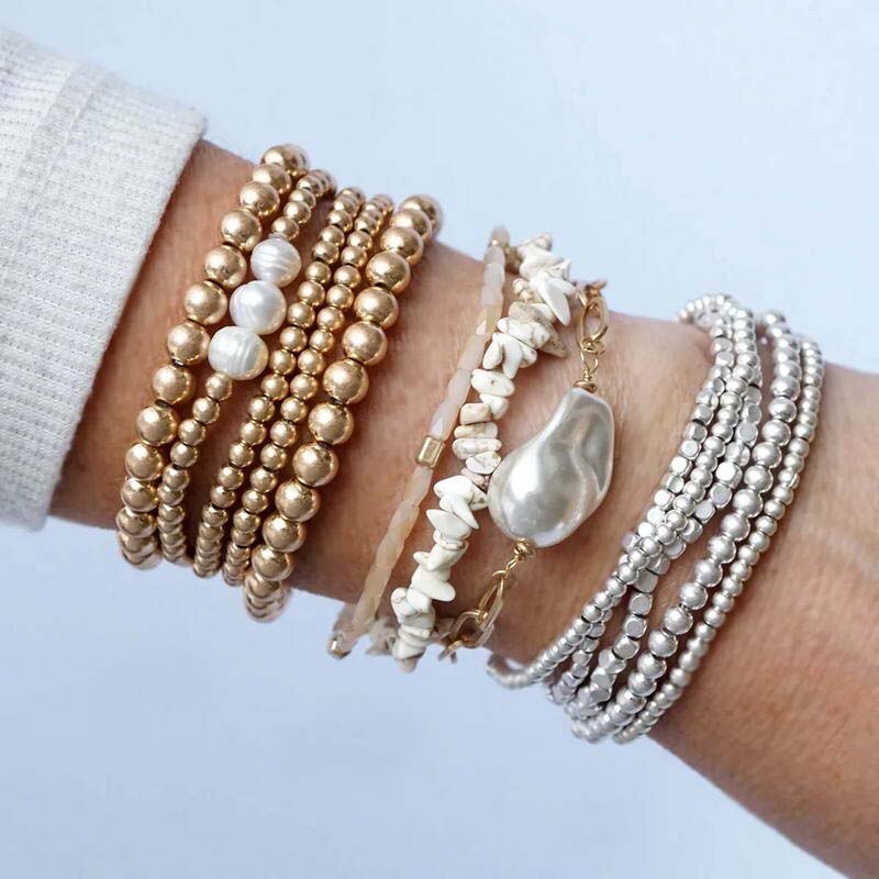 Natural Imitation Pearl String Bracelet Bangles Yoga