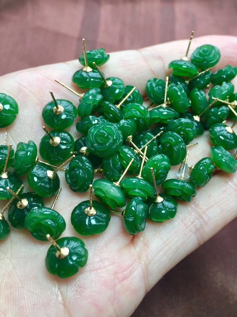 Natural jade rose green jade earrings