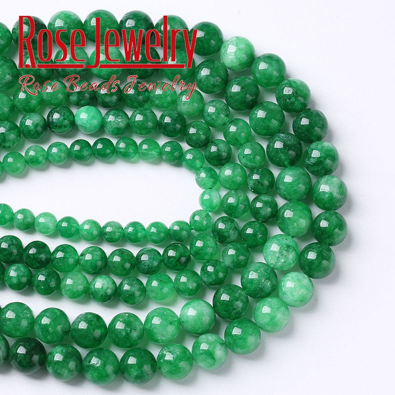Natural Green Lace Jades Beads Round Loose Stone