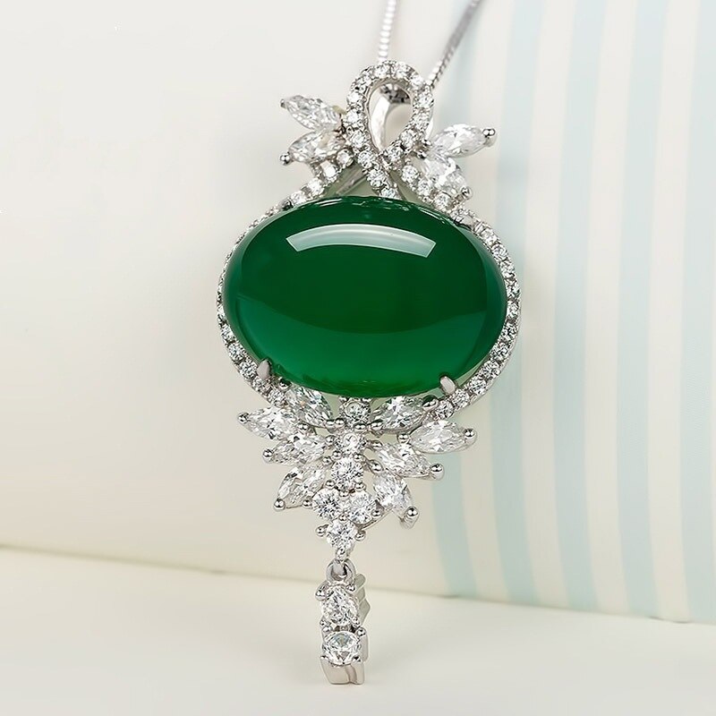 Natural Green Jade Pendant 925 Silver Necklace Jadeite