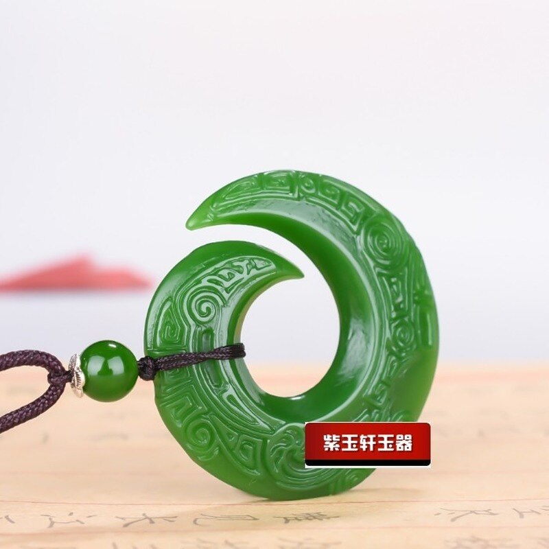 Green Jade Dragon Pendant Fashion Runes Necklace