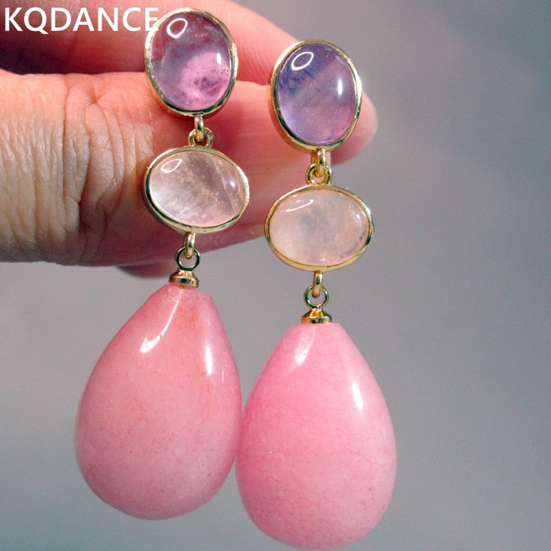 Quartz Jade Pink Aventurine Natural stones Earrings