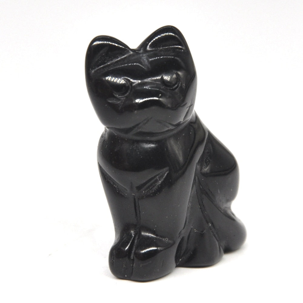 Cat Statue Natural Gemstone Carving Healing