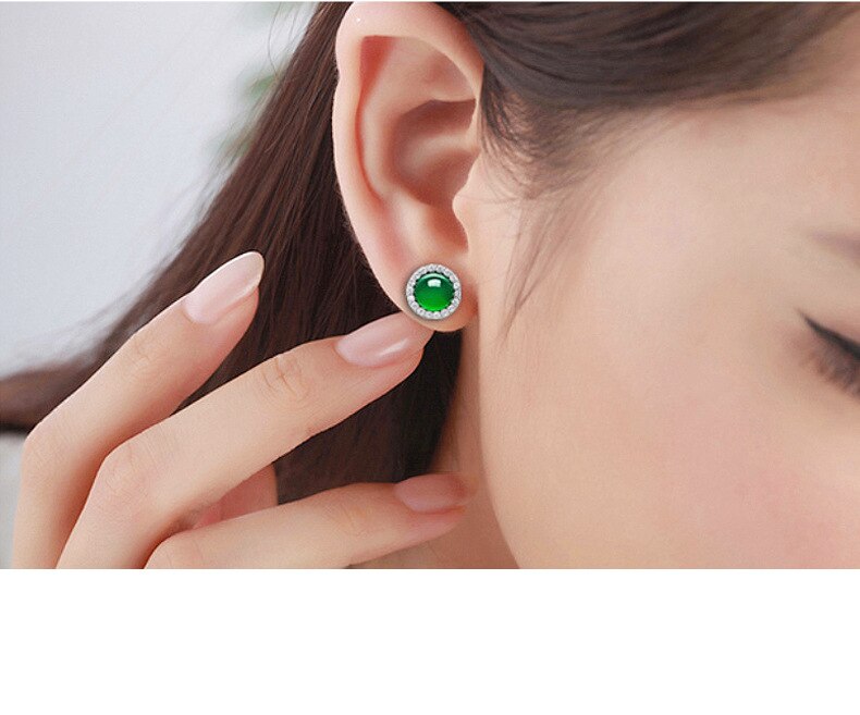 Natural Emerald Jewelry Stud Earring Green Jade