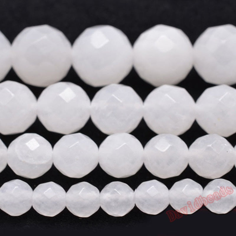Natural Stone Faceted White Jadee Loose Beads