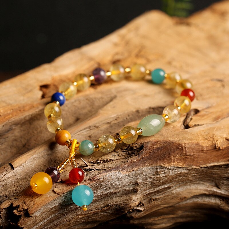 Natural Rutilated Quartz Crystal Beads Strand Bracelets