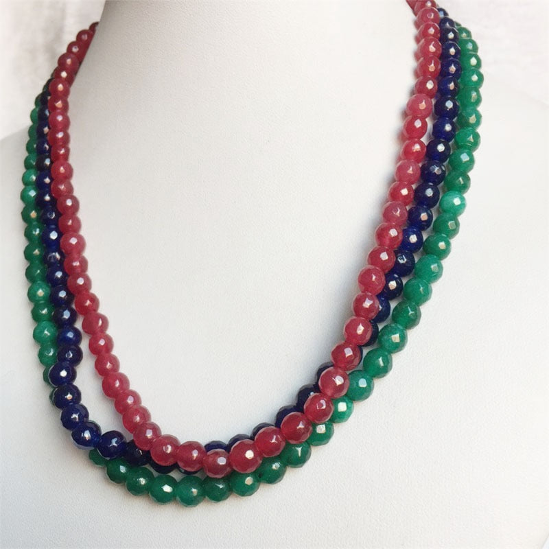 Faceted Sapphire Emerald Ruby Jade Necklace Natural Stone