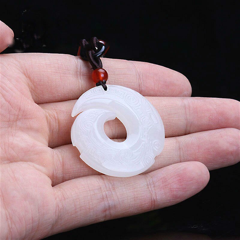 Natural White Jade Rune Pendant Necklace