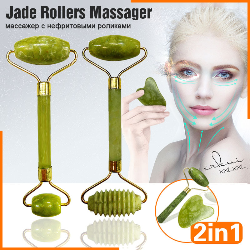 2pieces Face Massager Natural Jade Stone Set
