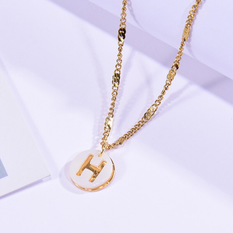 Gold Plated Stainless Steel Initial Necklace for Shell Letter