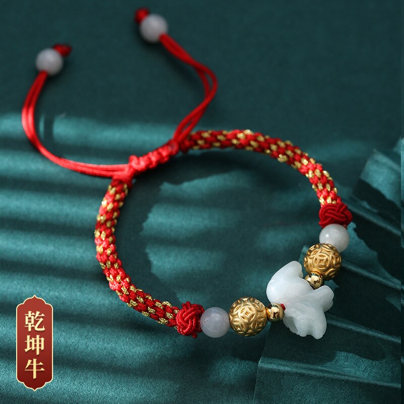 Charm Bracelets Chinese Zodiac Jade Weaven Rope