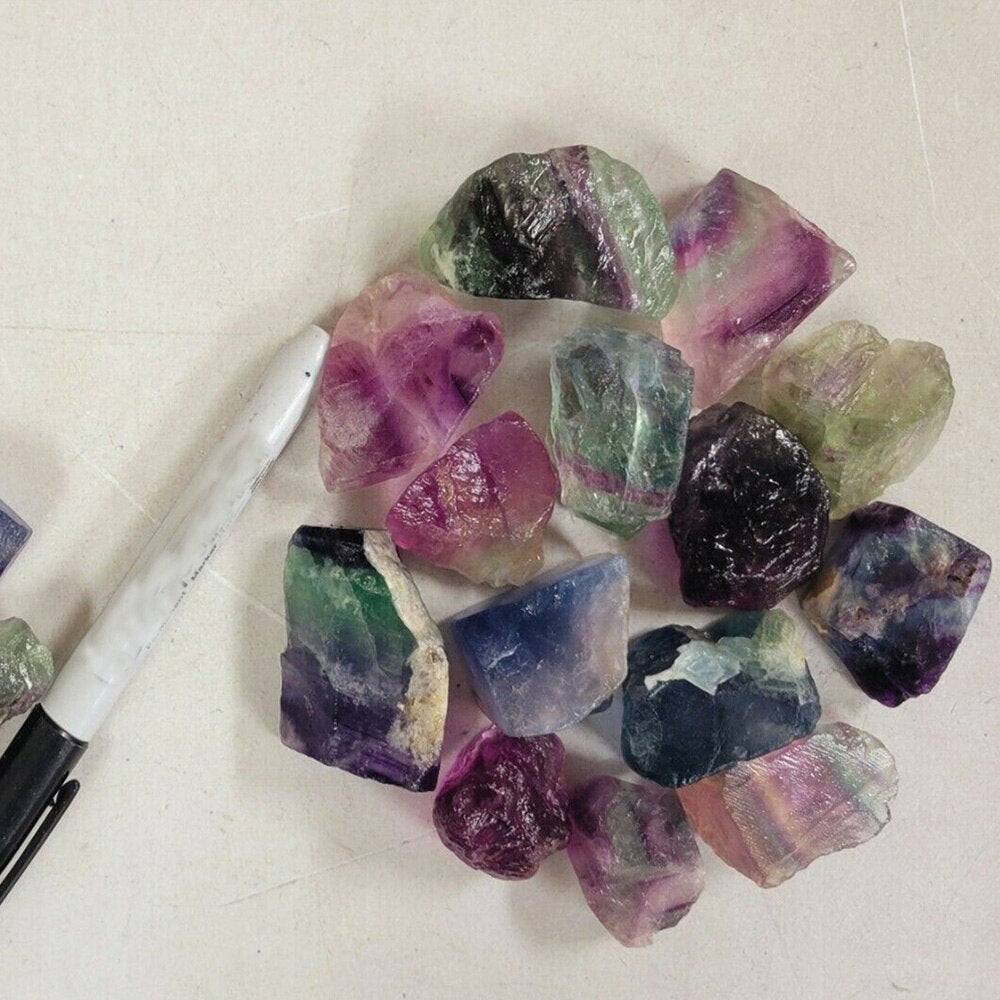 Natural Raw Rainbow Fluorite Crystals Rough Stones