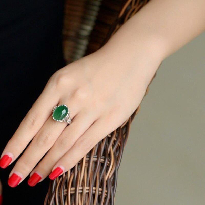 Natural Green Jade Ring Jadeite Chalcedony