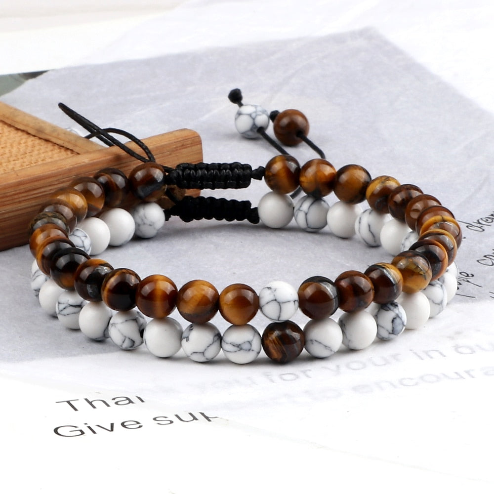 Red Beaded Bracelets Natural Tiger Eye Stone Rock