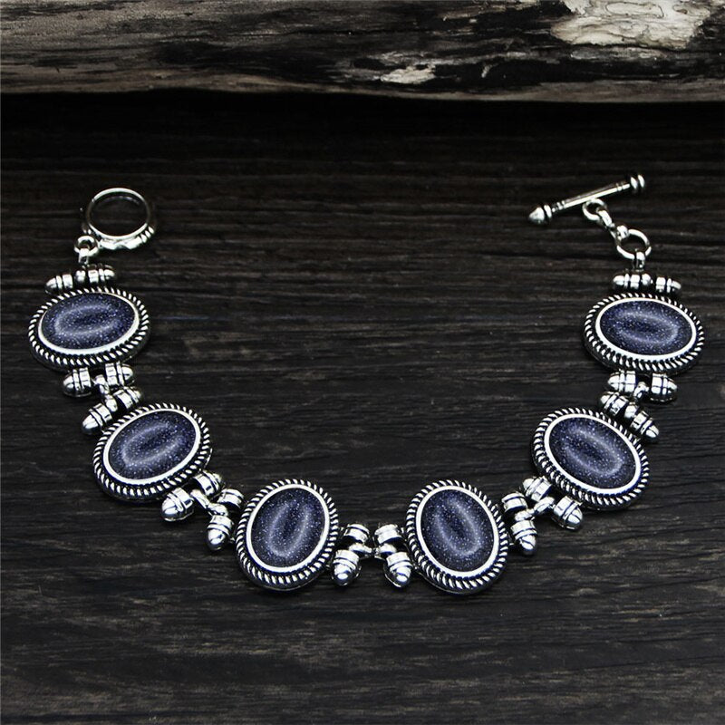 Vintage Oval Plant Lapis Lazuli Bracelet For Women