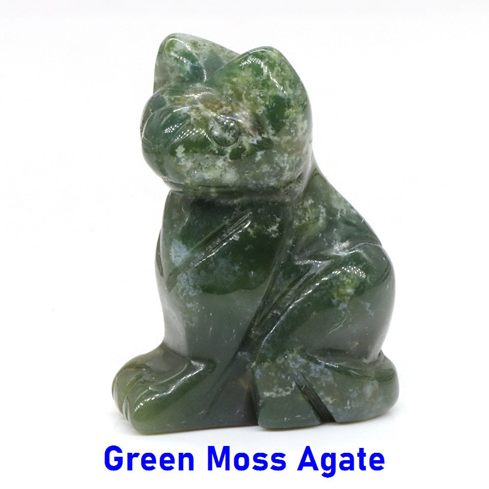 Cat Statue Natural Gemstone Carving Healing