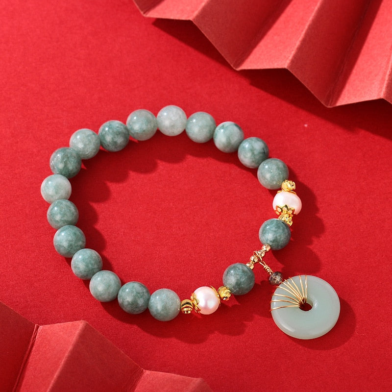 Green/Blue Stones Natural Freshwater Pearls Jade Bracelets