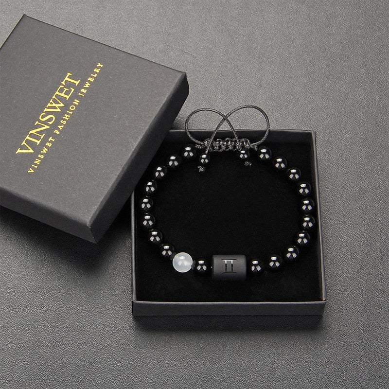 12 Constellation Couple Bracelet Black Stone Bracelets
