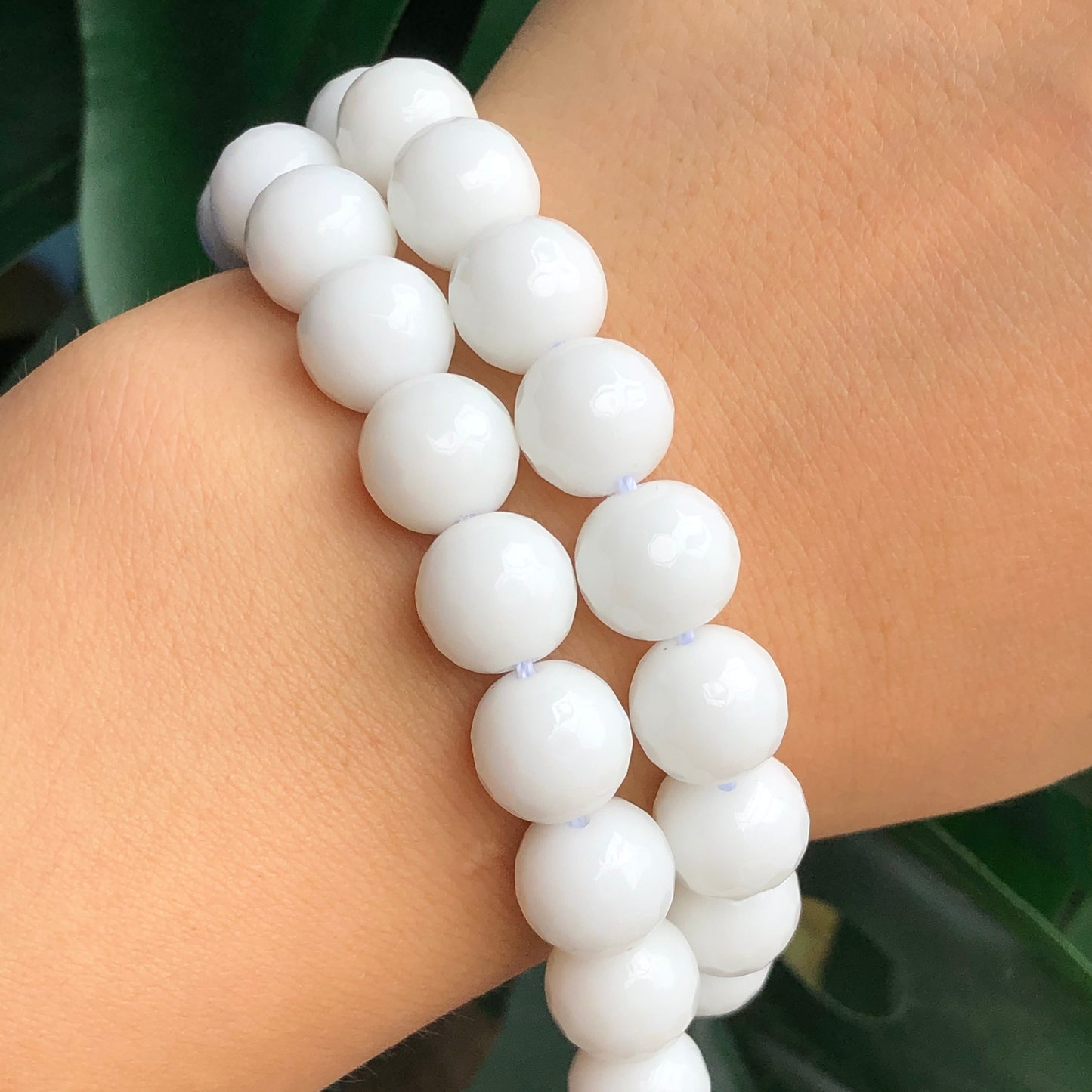 Natural Faceted White Chalcedony Jades Stone Round