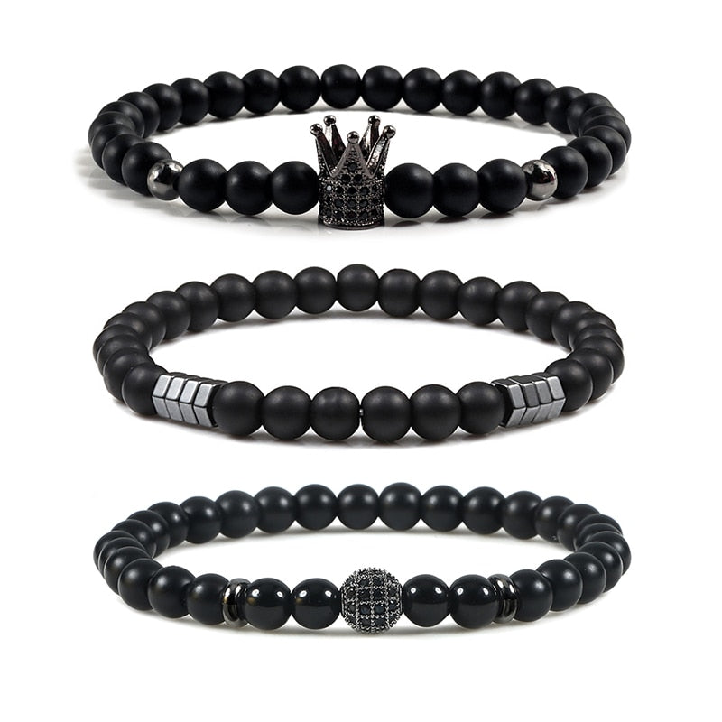 Beaded Bracelets Charm Pave CZ Crown Ball Hematite