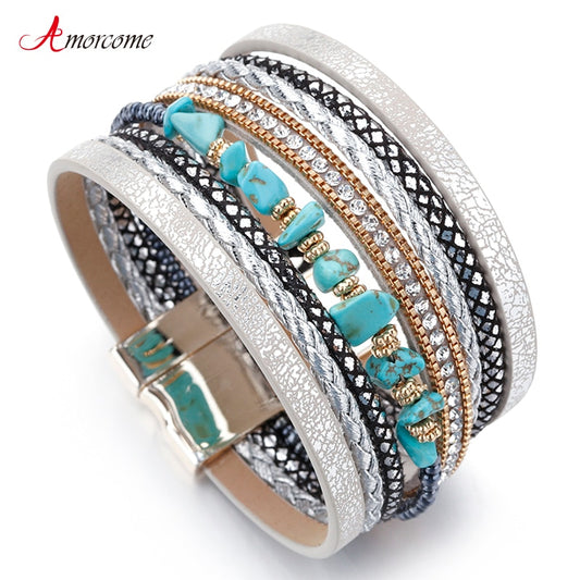 Blue Natural Stone Leather Bracelets for Women