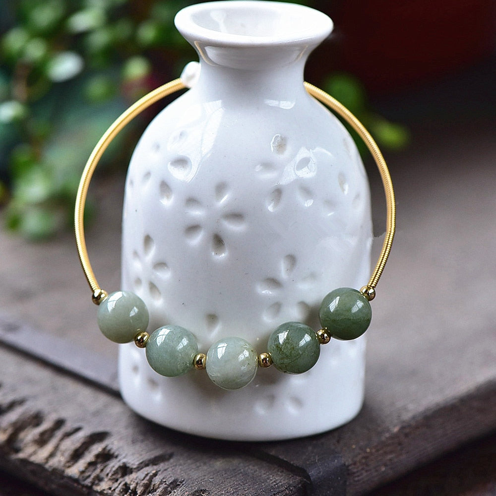 Natural Green Jades Stone Round Beads Bracelet