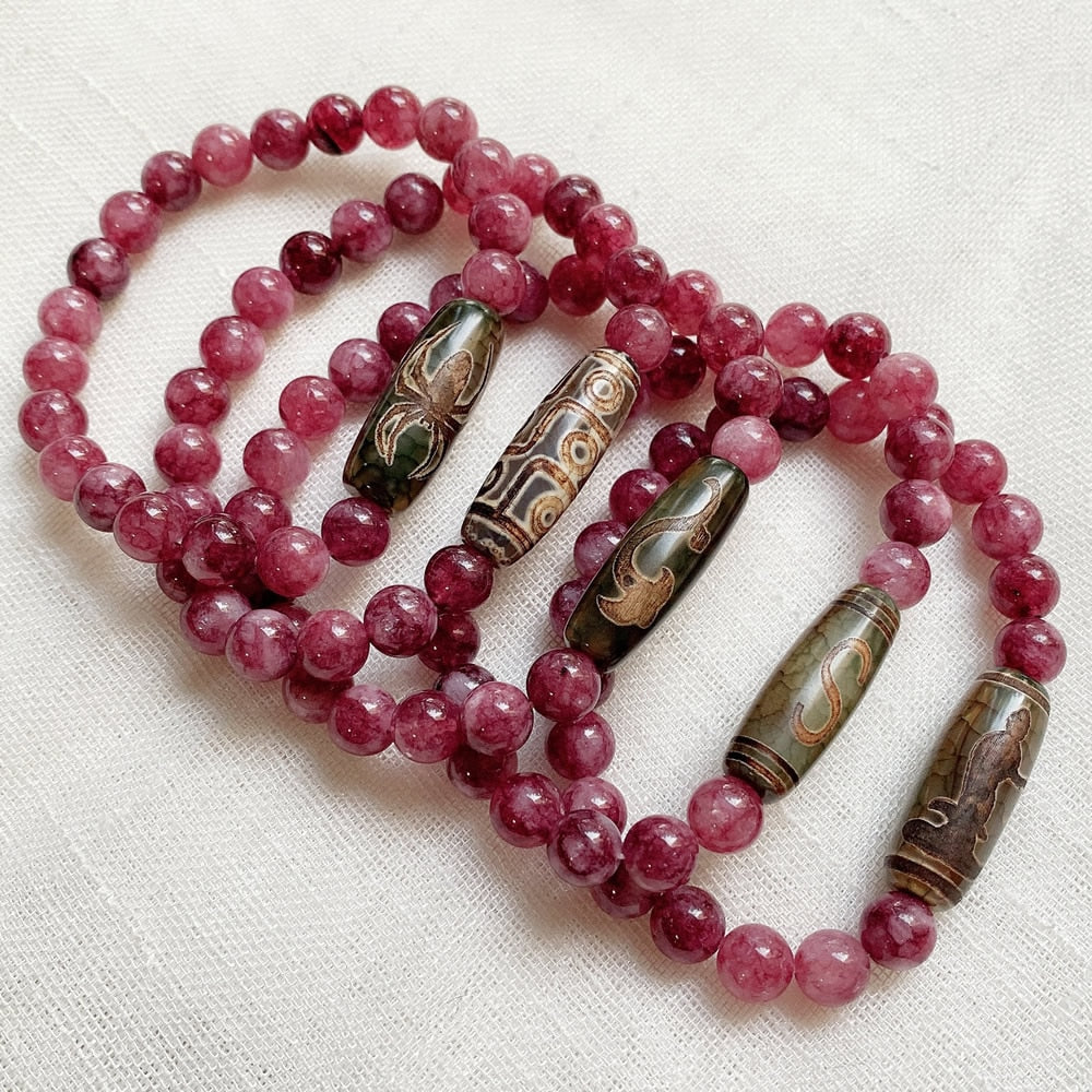 Healing Reiki Stone Natural Tibetan Dzi Agates Bracelet