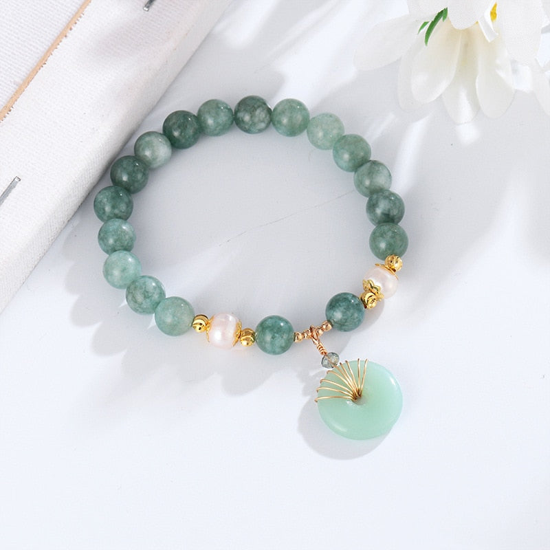 Green/Blue Stones Natural Freshwater Pearls Jade Bracelets
