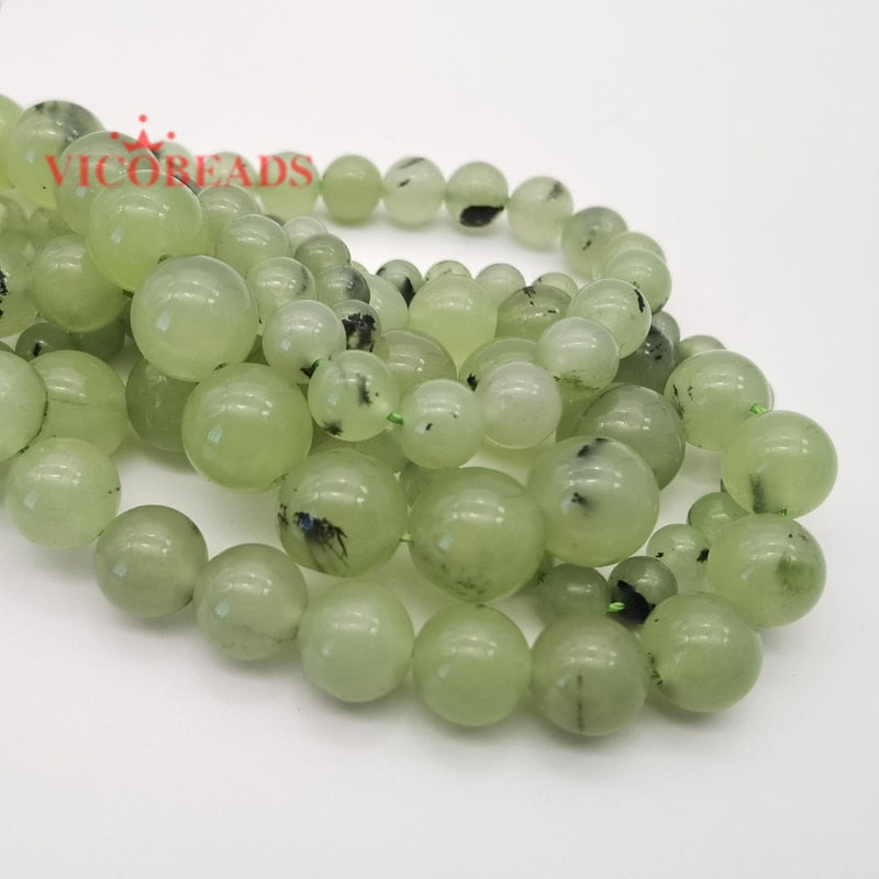 Green Prehnite Color Jades Round Loose Beads