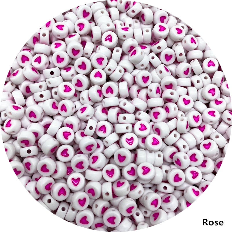 Love Heart Acrylic Flat Round Beads