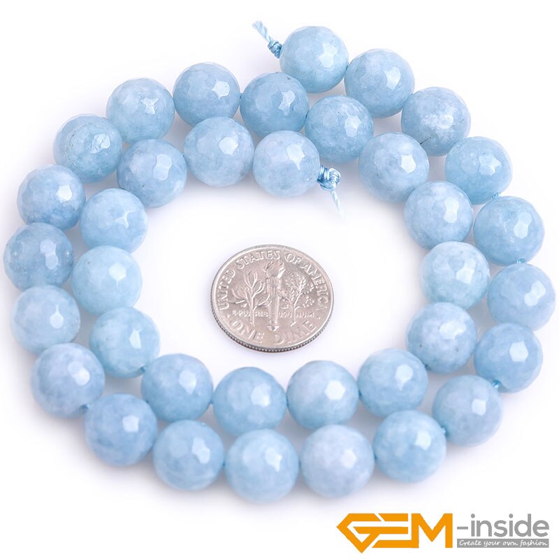 Blue Aquamarines Color Jades Faceted Round Beads