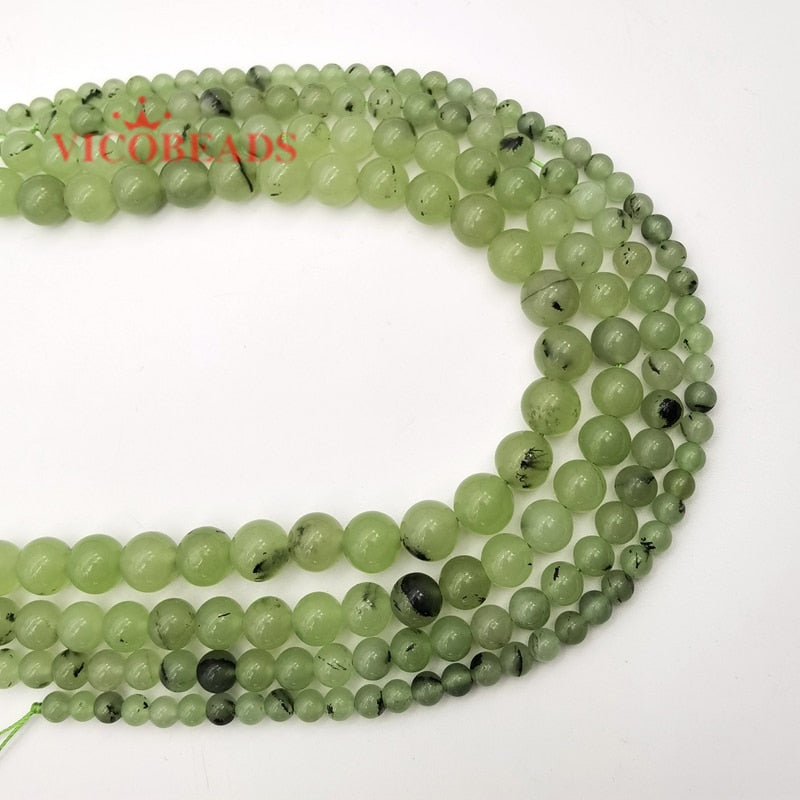 Green Prehnite Color Jades Round Loose Beads