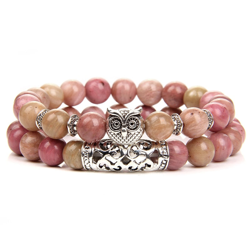 Owl Charm Bracelet Natural Stone Tiger Eye Lava